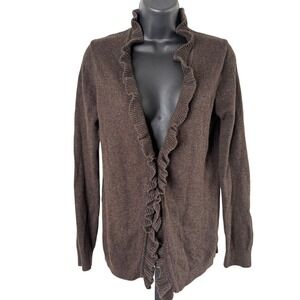Lands End Sz S 6 8 Ruffle Front Cardigan Brown Wool Blend‎ Cottagecore Regency
